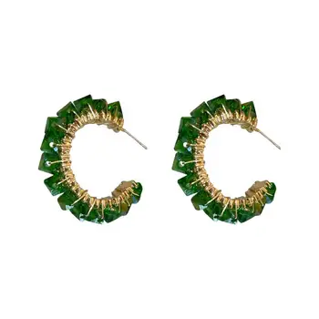 1 чифт обеци популярни женски жени обеци с обръч Lady Emerald Green Faux Crystal Hoop Earrings декорация за запознанства