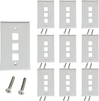 3 порт Keystone стена плоча (10-пакет), единична банда стенни плочи за RJ45 Keystone жак и модулни вложки, бял