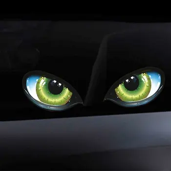 3D забавен дизайн стерео отразяващ зелен котешки очи модел кола стикер камион главата двигател обратно виждане прозорец врата или огледало Decal
