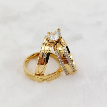 3бр Булчински обещание сватбени годежни пръстени комплекти за двойки Western Love Alliance 24k позлатени бижута Anelli Donna