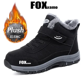 Foxxamo 2023 Зимни Колоездене Кожа Мъже Водоустойчив плюш Дръжте топли маратонки Открит глезена сняг ботуши ежедневни обувки