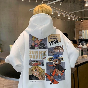 Американски 90-те ретро хип-хоп смешно аниме качулка суитчър мъжки хлабав извънгабаритни пуловер улично облекло Kawaii дрехи Harajuku случайни