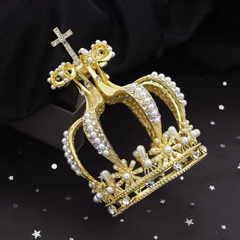 бароков кръст корона булчинска шапка сватбена корона диадеми и корони изпълнение перли кристал диадема бижута орнаменти