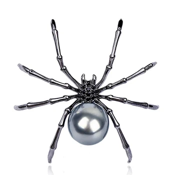 Готически кристал инкрустиран паяк щифтове брошка насекоми паяк форма перла брошки Хелоуин парти аксесоар бижута подарък за приятел