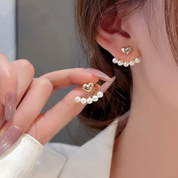 Корейски обеци модни бижута имитация перлени обеци сърце обеци Aretes de Mujer сладък стъд обеци за жени на едро