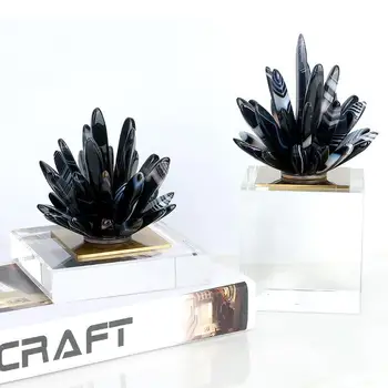 Минималистичен кристал цвете статуя черен ахат занаяти бюро декорация творчески произведения на изкуството орнаменти стая естетика обзавеждане