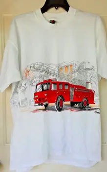 Мъжка тениска Xl пожарникар пожарникар пожарна кола тениска плод на тъкачния стан Nwot