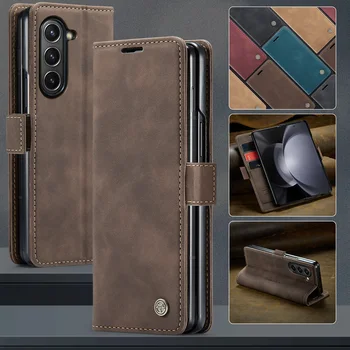 Най-добър защитен кожен калъф за сгъваем калъф за Samsung Galaxy Z Fold5 Fold 5 Fold4 Fold 4 5G ZFold5 Card слот мобилен телефон Cover