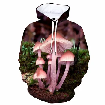 Психеделични гъби качулки 3D отпечатани гора O врата дълги ръкави върховете растителни модел мода случайни унисекс мъже жени палто